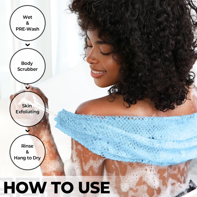 RelaxScene African Net Sponge Authentic - 2 Pieces Exfoliating Body Scrubber Bath Sponge Babyblue&Orange - Back Scrubber Washcloth for Shower - Real African Scrub Exfoliator Body Care Bathing Accessories - Image 5